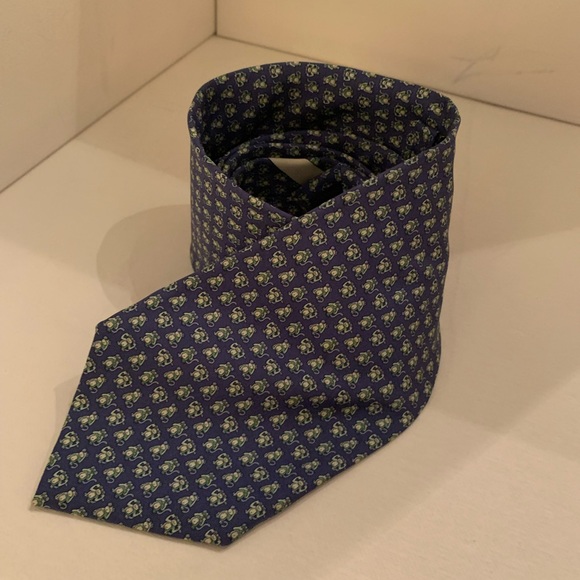 SOLD Salvatore Ferragamo Men’s Silk Tie Blue Mo… - Picture 6 of 12